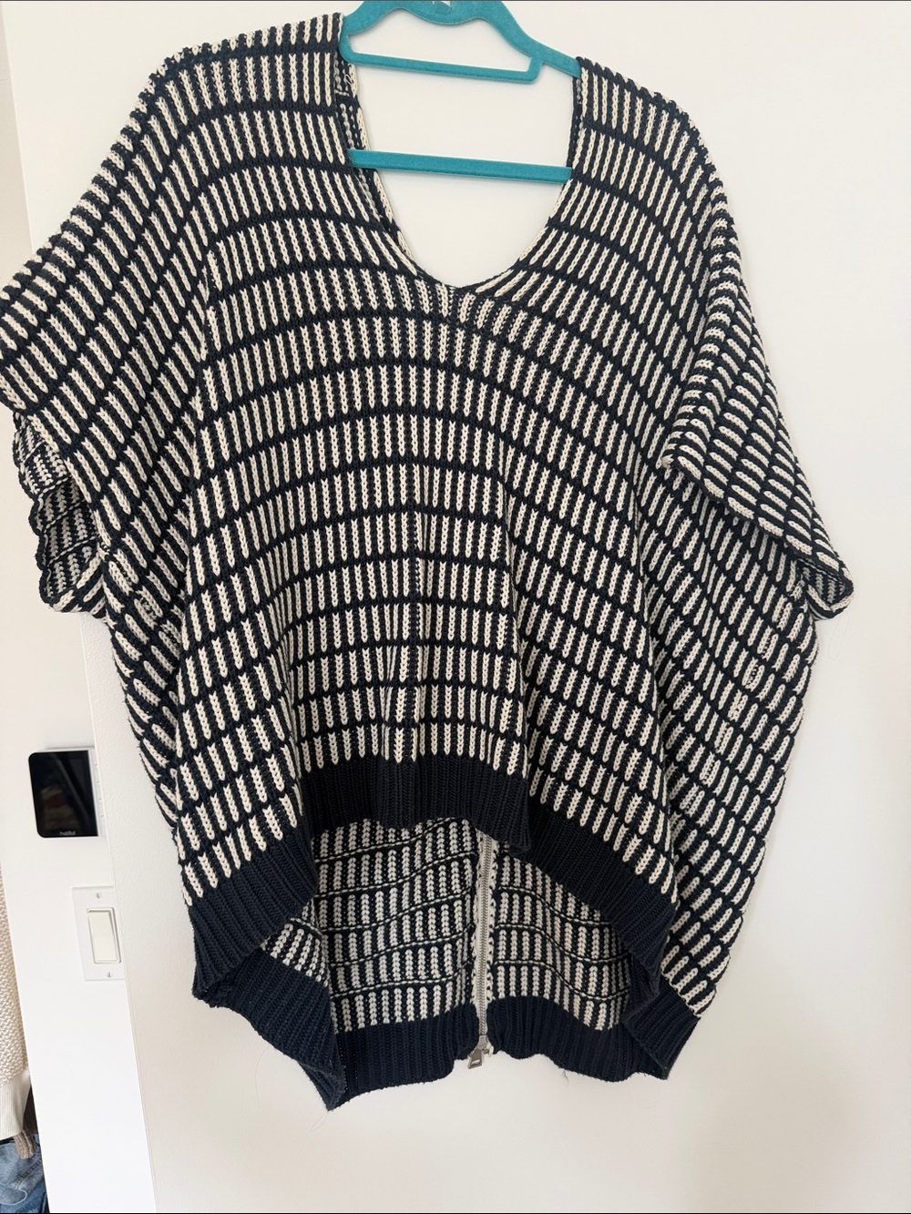 Vintage Free People navy and White Knit Poncho Sweater